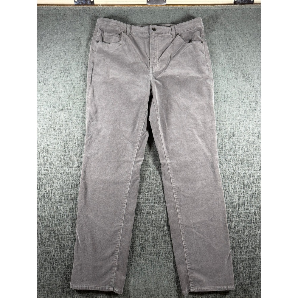 Talbots Womens Grey Corduroy Straight Leg Pants Size 14 Fine Wale 5-Pocket